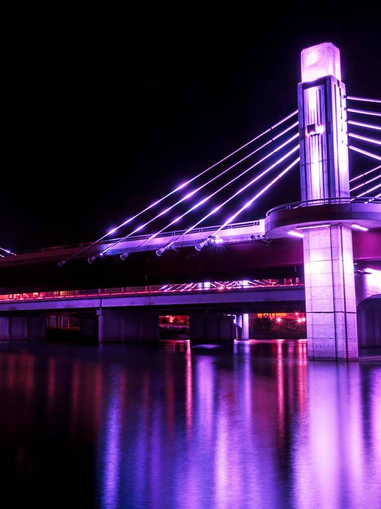 Illuminated Bridge at Night